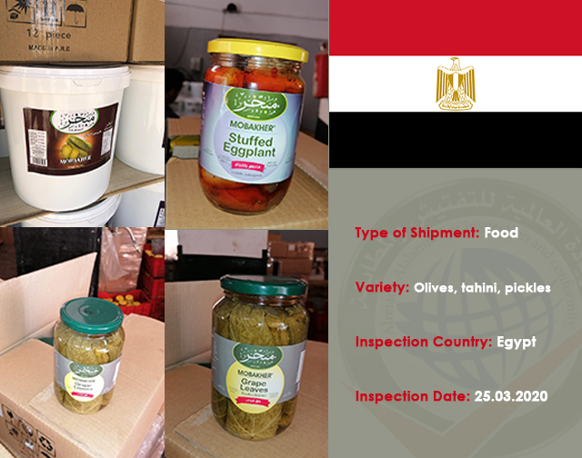 Inspection of a food shipment of Olives,Tahini.pickles(Egypt)