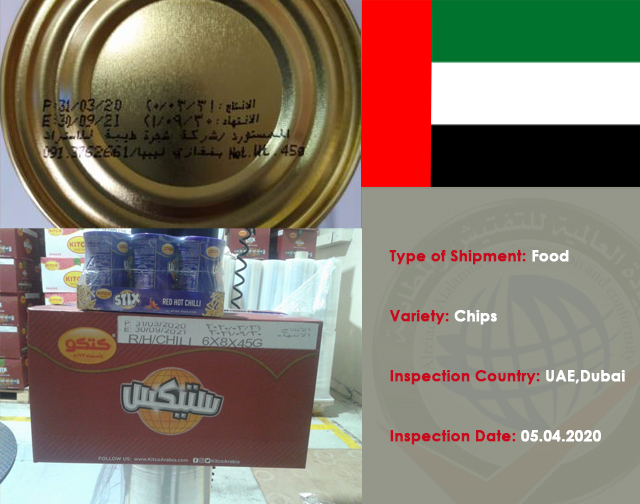 Inspection of a food shipment (chips) from Dubai